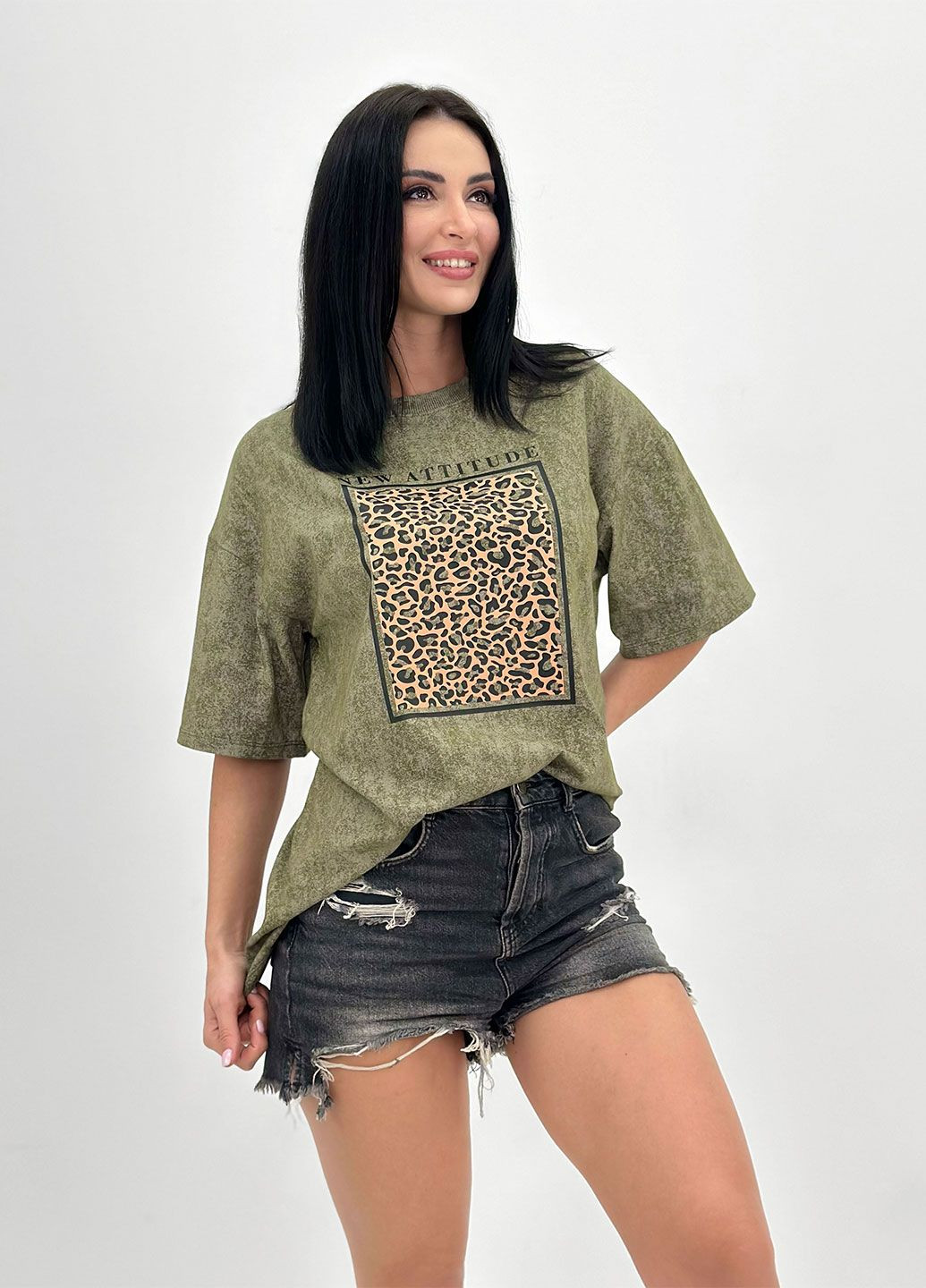 Хаки (оливковая) женская футболка с коротким рукавом Fashion Girl Roar