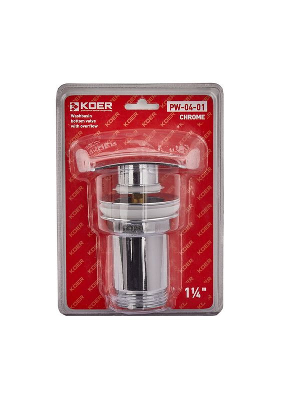 Донний клапан для раковини з переливом PW-04-01 автоматичний (Click-Clack) (Колір хром) 1 1/4'' (KR3398) KOER (322004385)