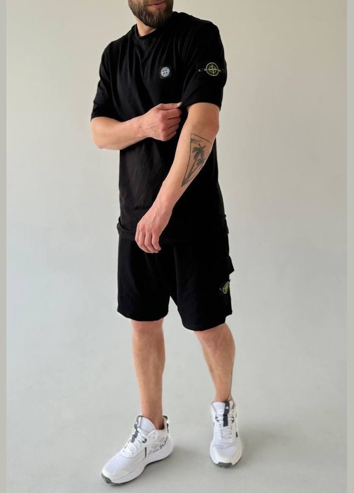 Чорна 2 в 1 футболка + шорти стон тканина стрейч -кулір високої якості No Brand