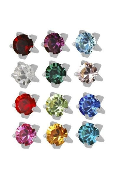 Сережки-гвоздики пусети середні крапан срібло Гороскоп, 12 кольорів, 3 мм, R113W 12пар. STUDEX (323666055)