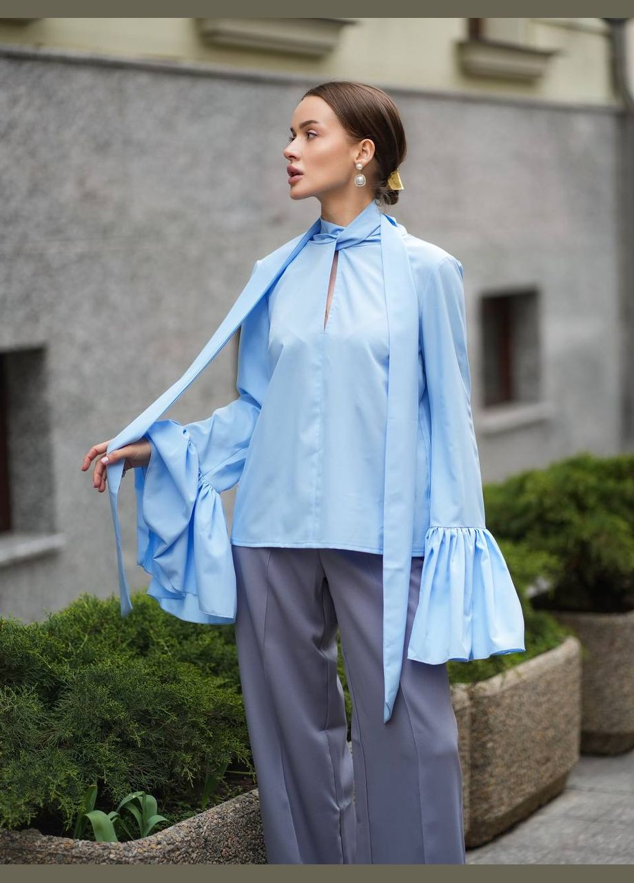 Голубая блуза в стиле бохо с воланами Україна