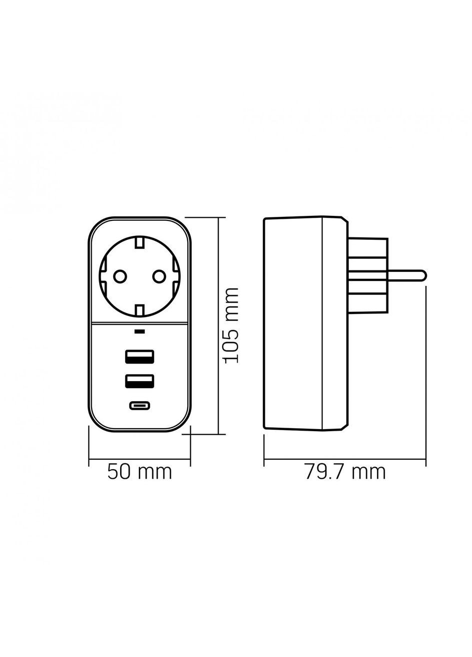 Сетевой адаптер Oncord з/з 1п 2.4A 2USB+USBC Белый (27697) Videx (283328691)