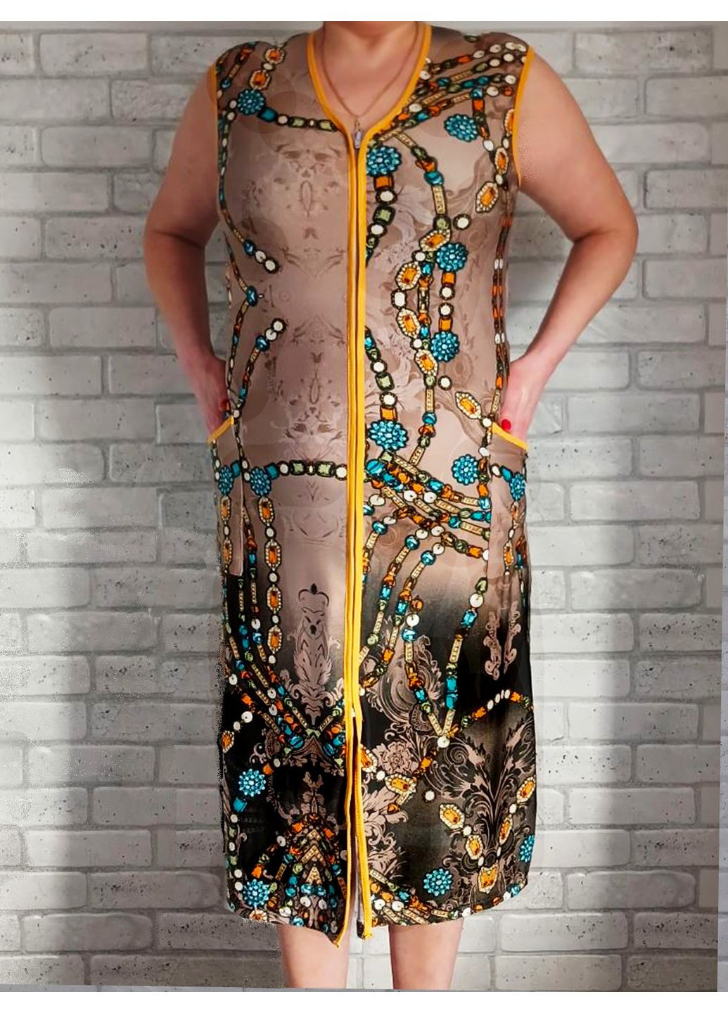 Женский летний халат на молнии с карманами батал No Brand (356515647)