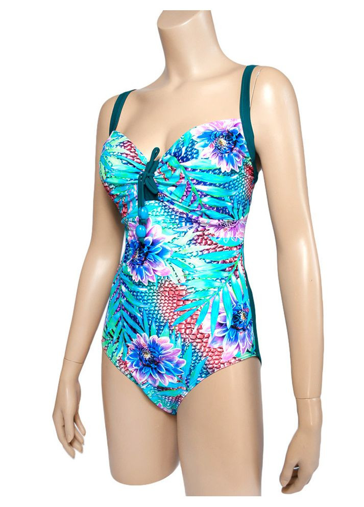 Бирюзовый летний сплошной купальник большой размер. плотная чашка d модель 0093 арт.9027-30 слитный, майо Teres