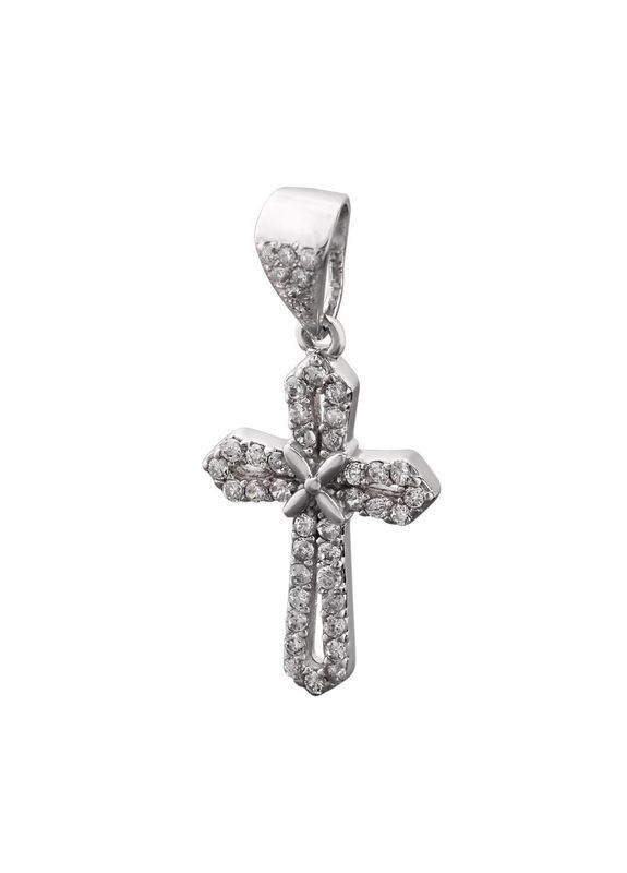 Хрестик срібний маленький з білими фіанітами Каштан (342334650)