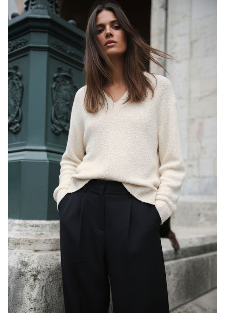 Бежевый демисезонный свитер из букле с длинными рукавами Zara