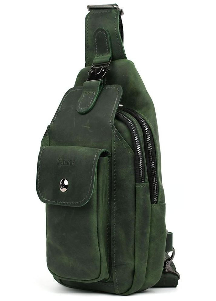 Сумка слінг через плече чоловіча шкіряна Зелений 35574 TARWA (334285434)