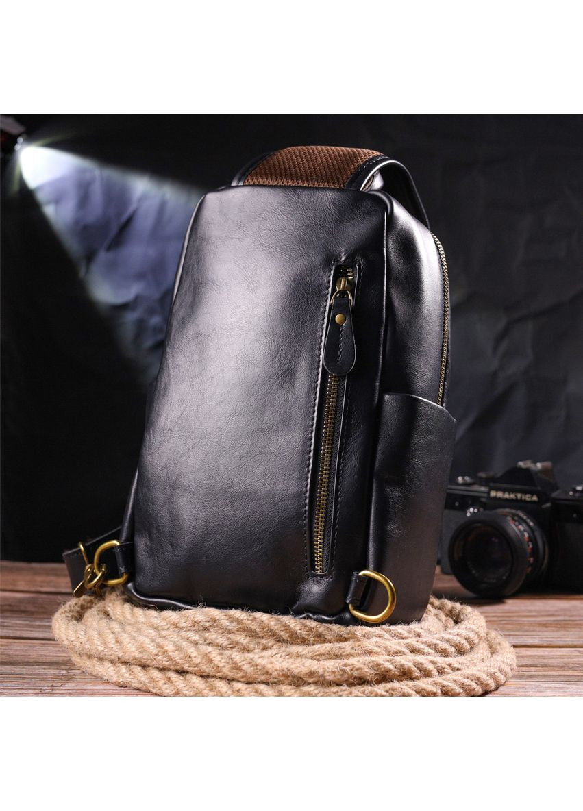 Чрезвычайная мужская сумка через плечо из натуральной гладкой кожи 21286 Черная Vintage (366880757)