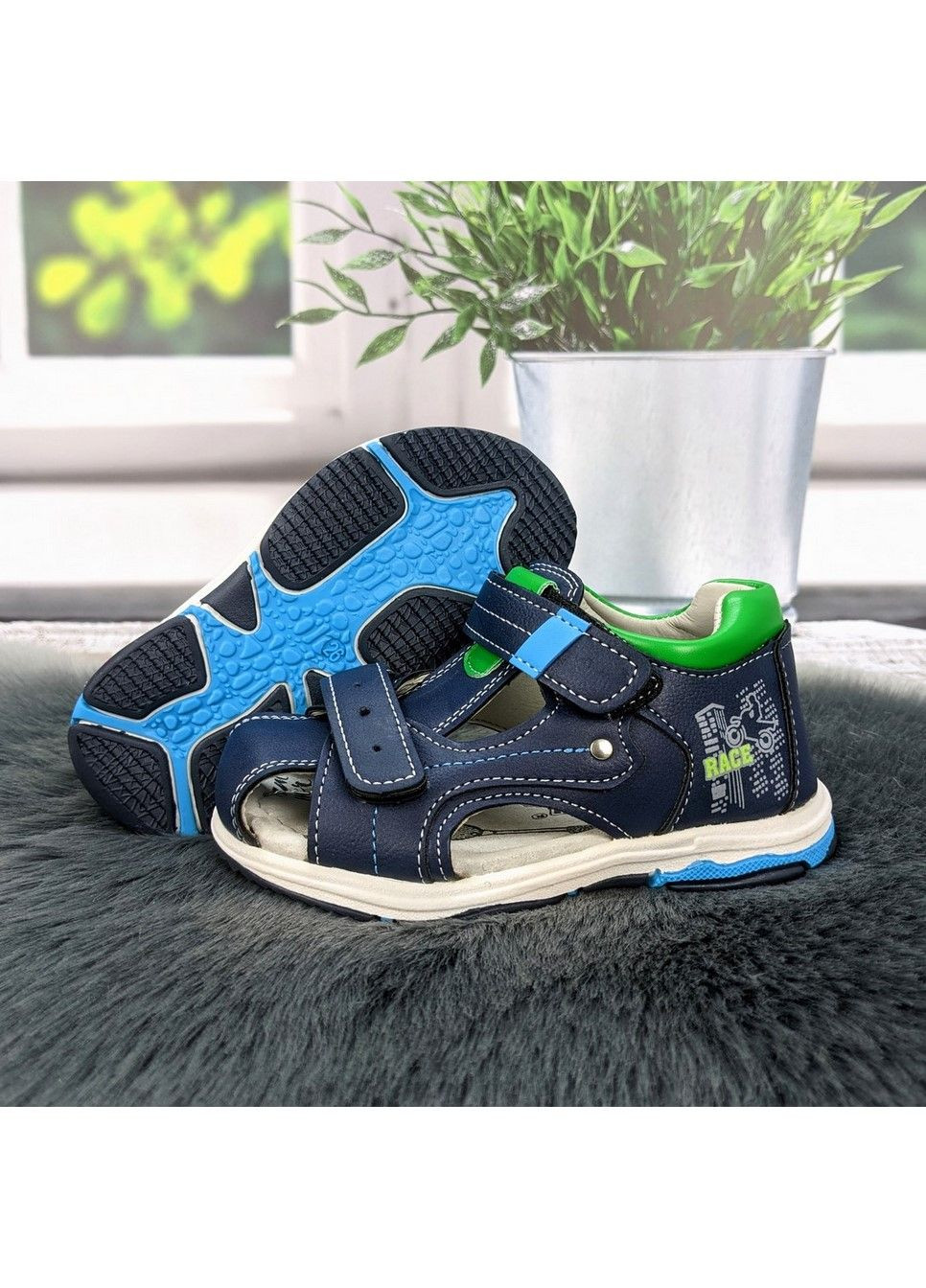 Темно-синие повседневные босоножки детские сандалии для мальчика С.Луч на липучке