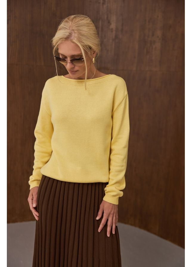 Желтый демисезонный лаконичный джемпер с горловиной челнок (2892) Triko Bakh