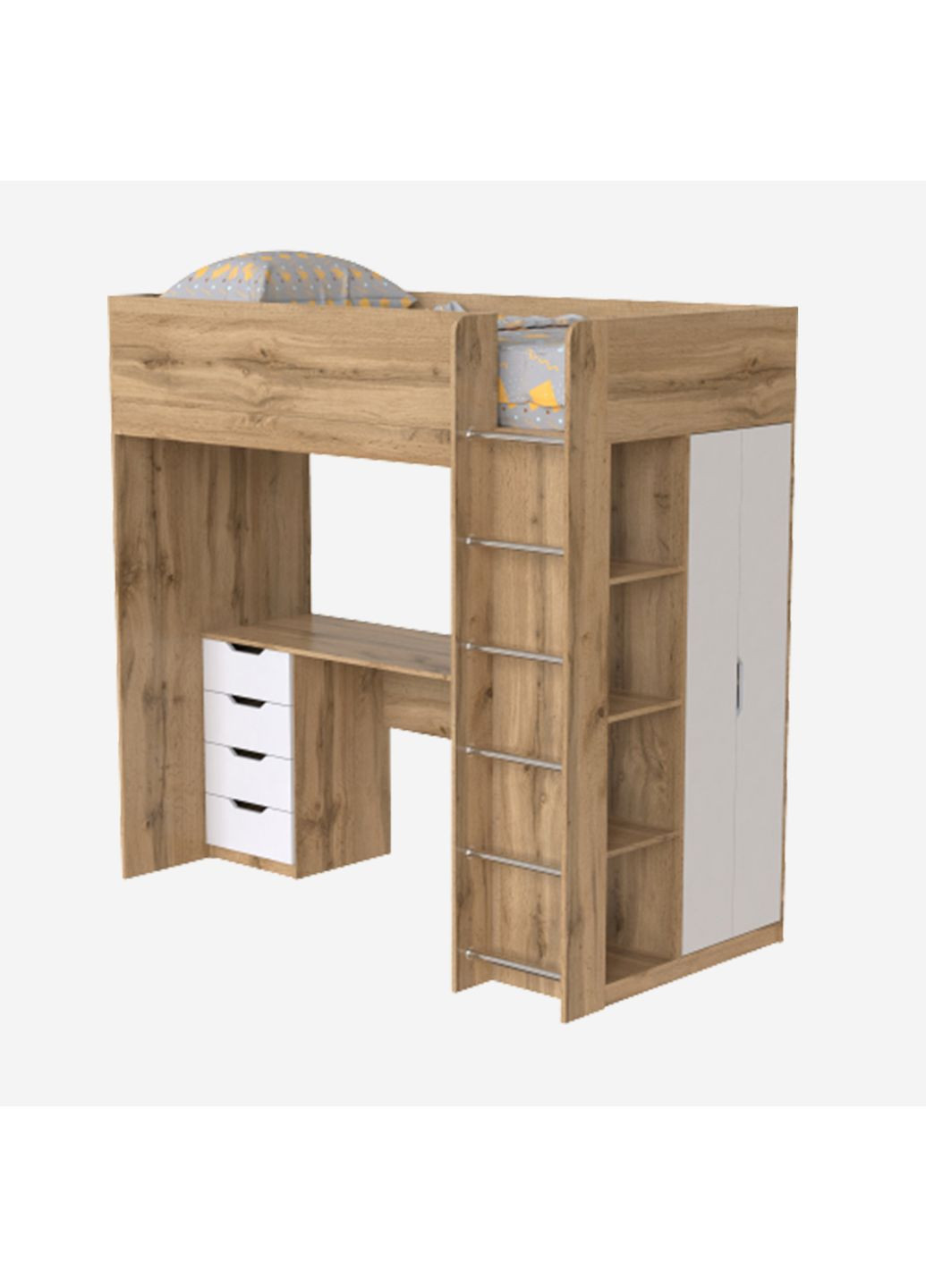 Ліжко-горище дитяче Binky ДЮС33 1932x1800x1000 Дуб крафт золотий та Білий супермат (МДФ) (BK03120020000) Art In Head (337309352)