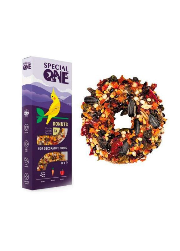Пончики "Паприка, морковь, кунжут" для декоративных птиц Donuts - 60 г Special One (329570086)
