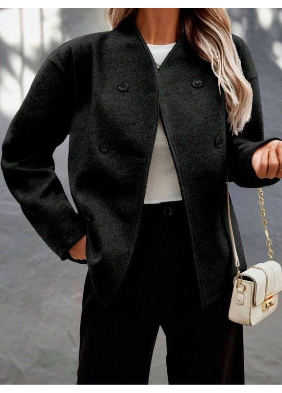 Чорне демісезонне Стильне укорочене пальто з кашеміру "Гармонія форми" | Розмірна сітка в описі пальто-сорочка Vione