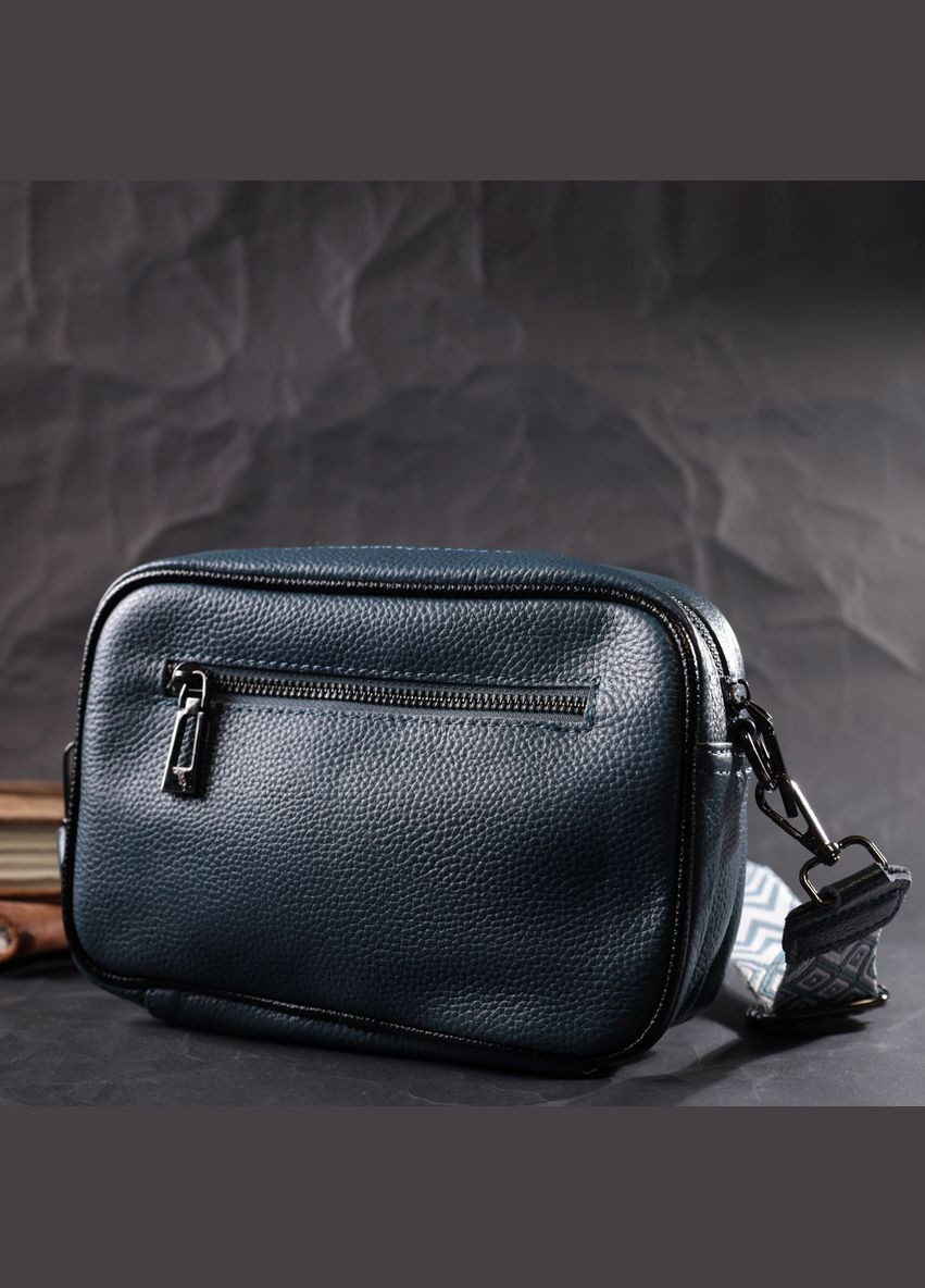 Шкіряна кросбоді з палітурками для стильних жінок синя 22408 Vintage (329195457)