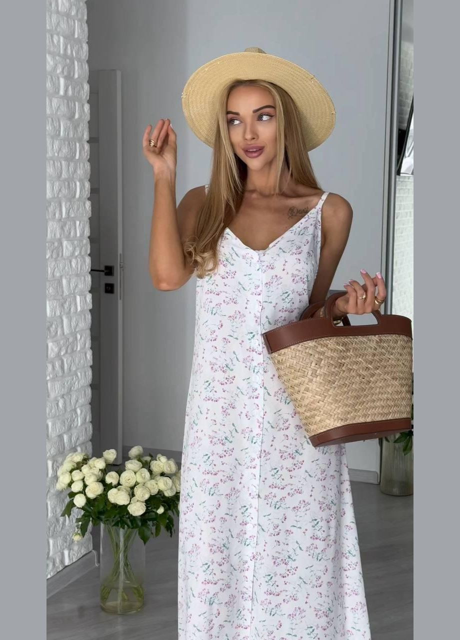 Белое повседневный платье женское - длина макси, с принтом, на бретелях JUGO однотонное