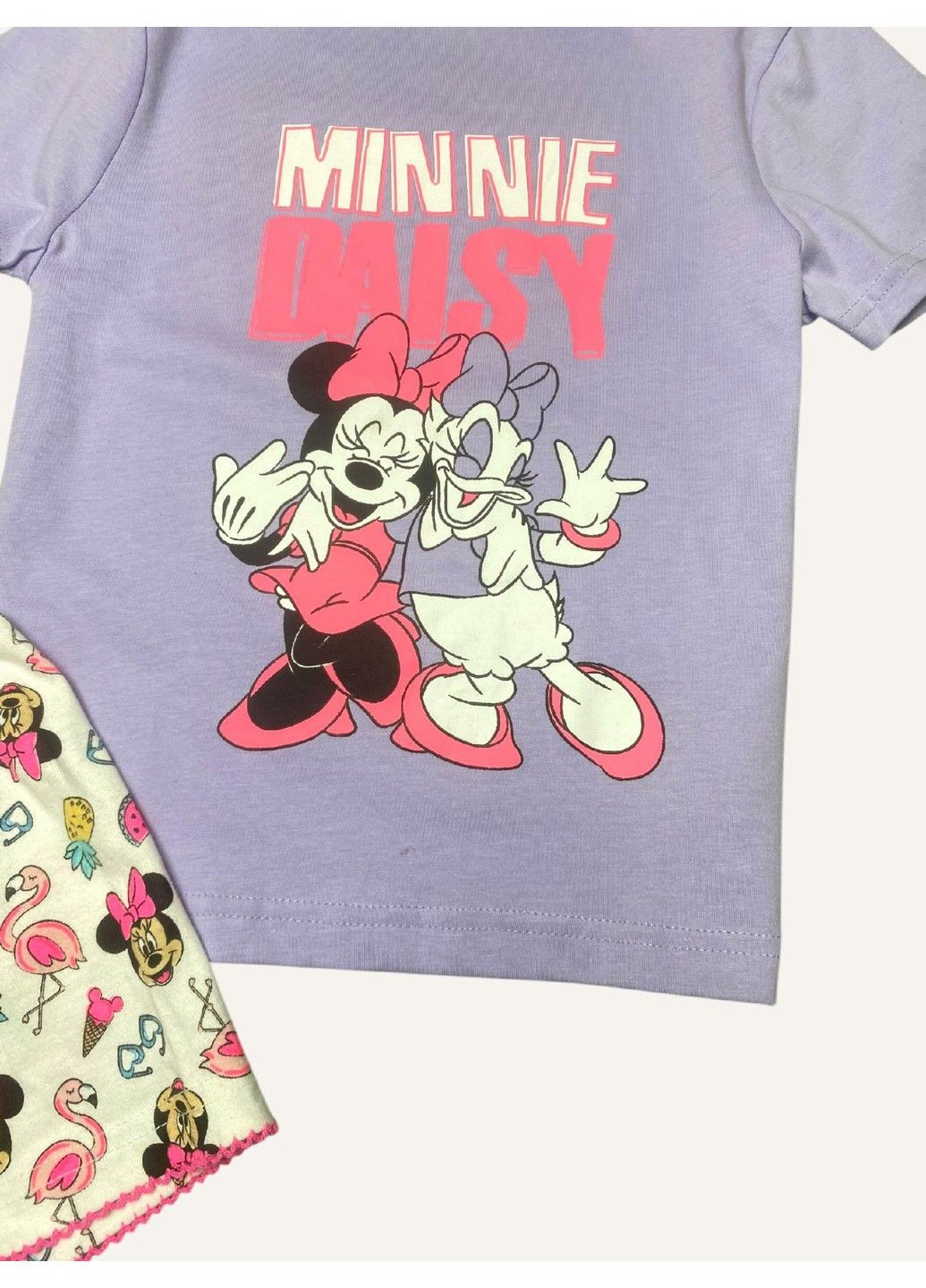 Білий костюм комплект футболка + шорти літній дитячий на дівчинку принт дісней мінні маус, фіолетовий, білий Primark