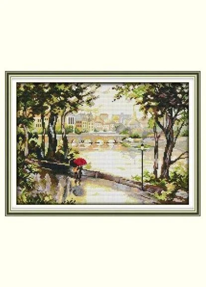 Набор для вышивания по нанесённой на канву схеме "Couple in the rain".AIDA 14CT printed, 41*30 см Joy Sunday (313612858)