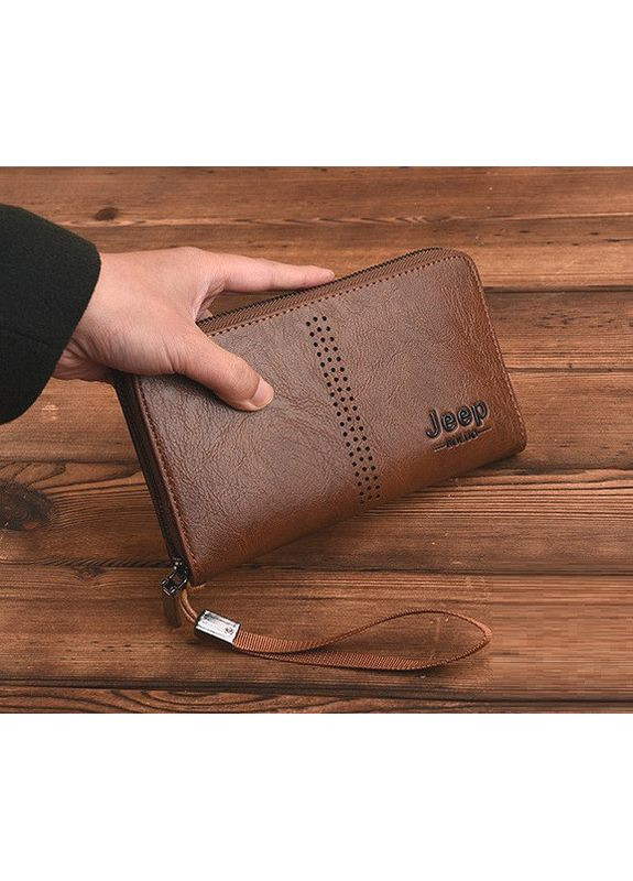 Чоловічий класичний гаманець портмоне в клітинку екошкіри чорний для документів та картний клатч Jeep (363021922)