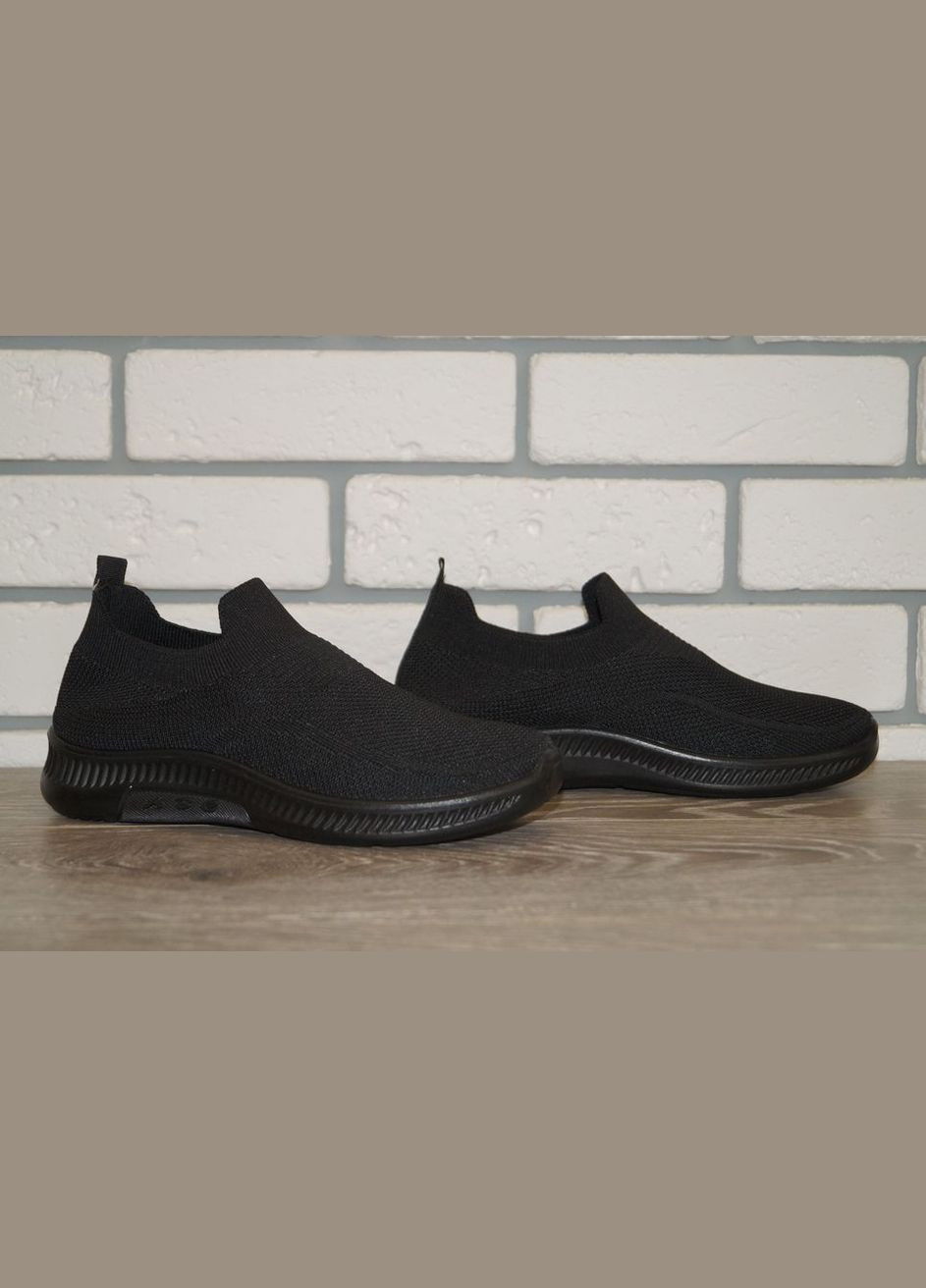 Чорні осінні кросівки підліткові текстильні чорні без шнурків Fuguishan