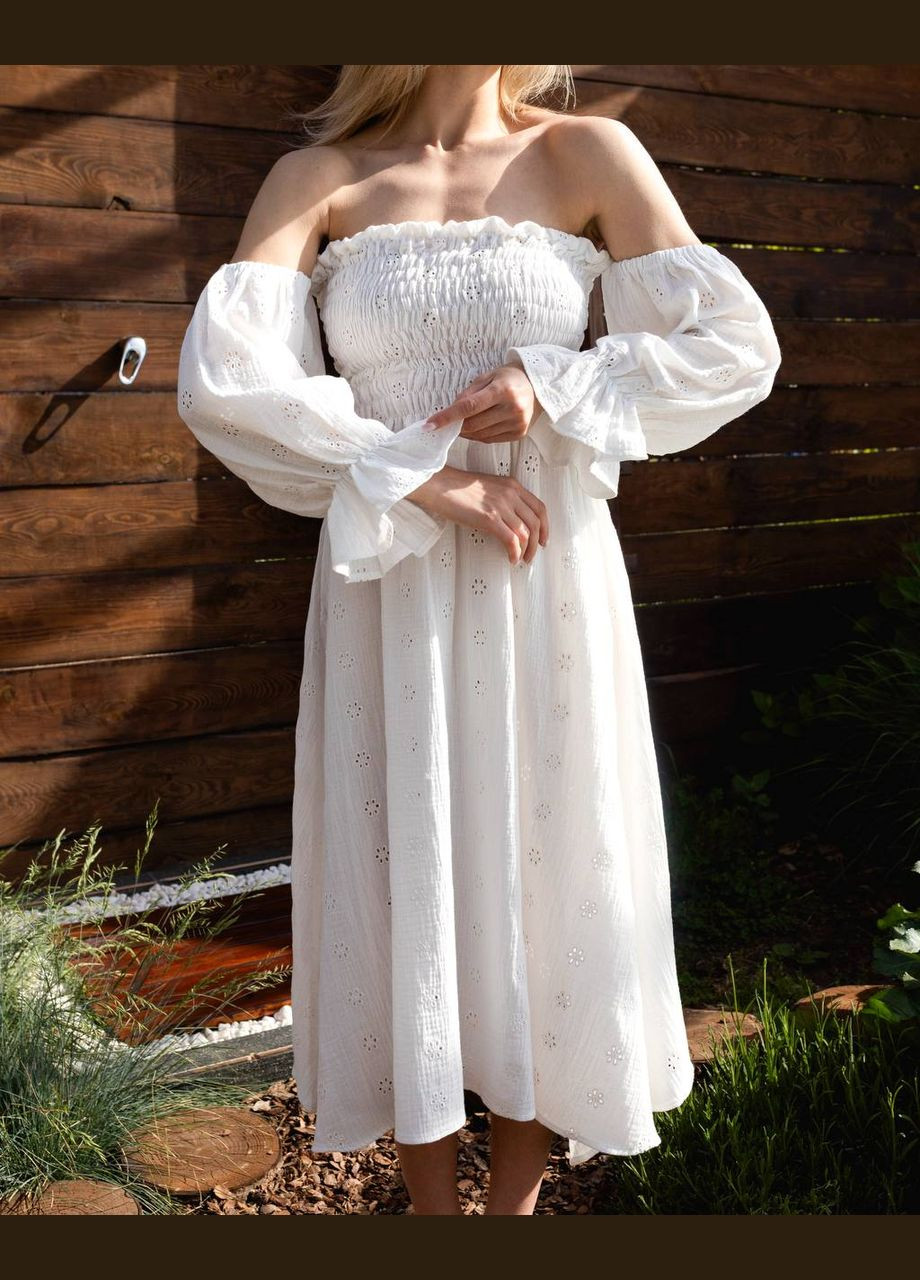 Молочное повседневный, праздничный женское платье из муслина Avanti однотонное