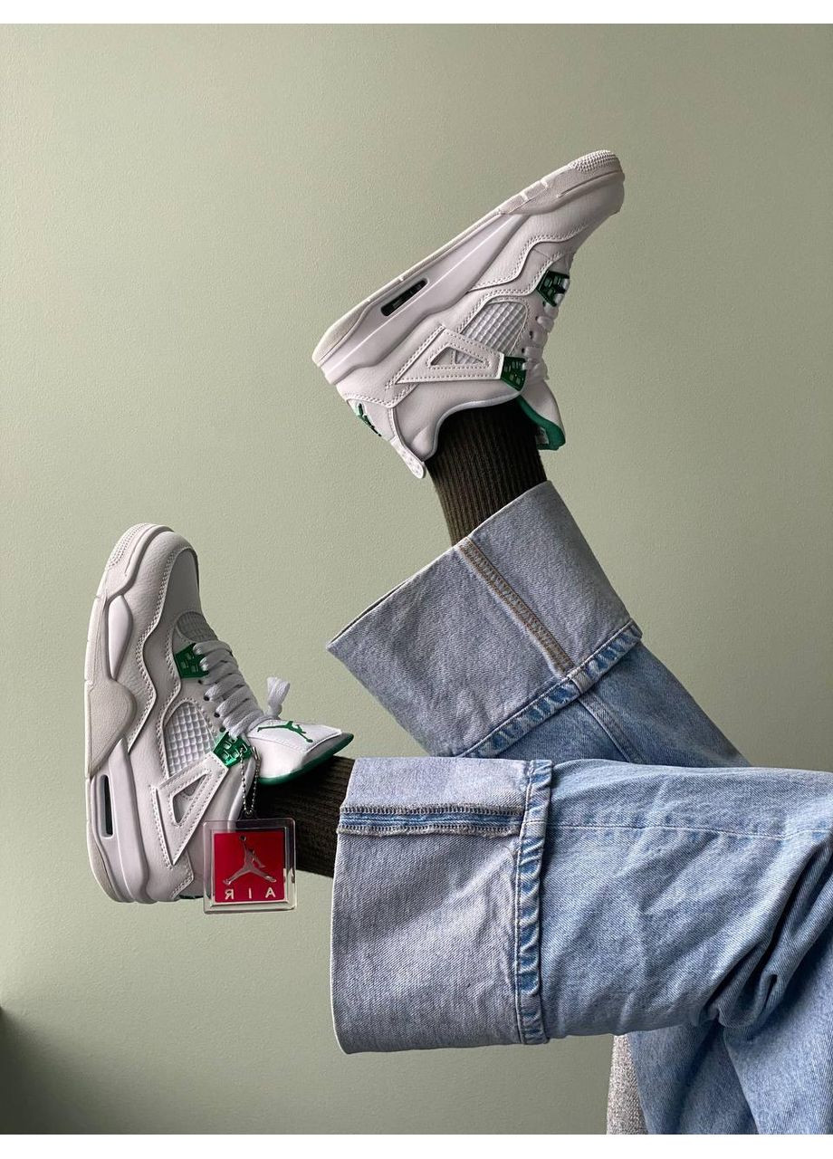 Сірі Осінні кросівки чоловічі nike air jordan retro 4 white green найк аір джордан No Brand