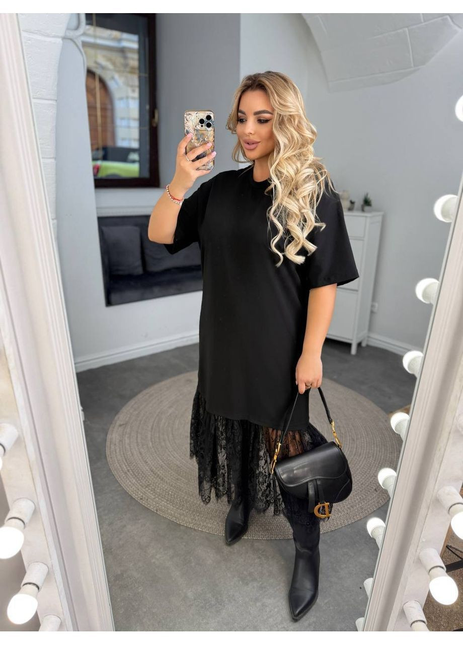 Черное платье женское черное с кружевом. празднично. большие размеры No Brand