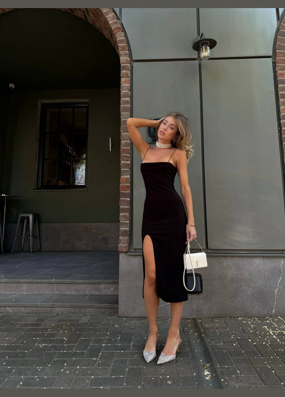 Черное коктейльное привлекательное платье черного цвета 28919 платье-майка No Brand однотонное