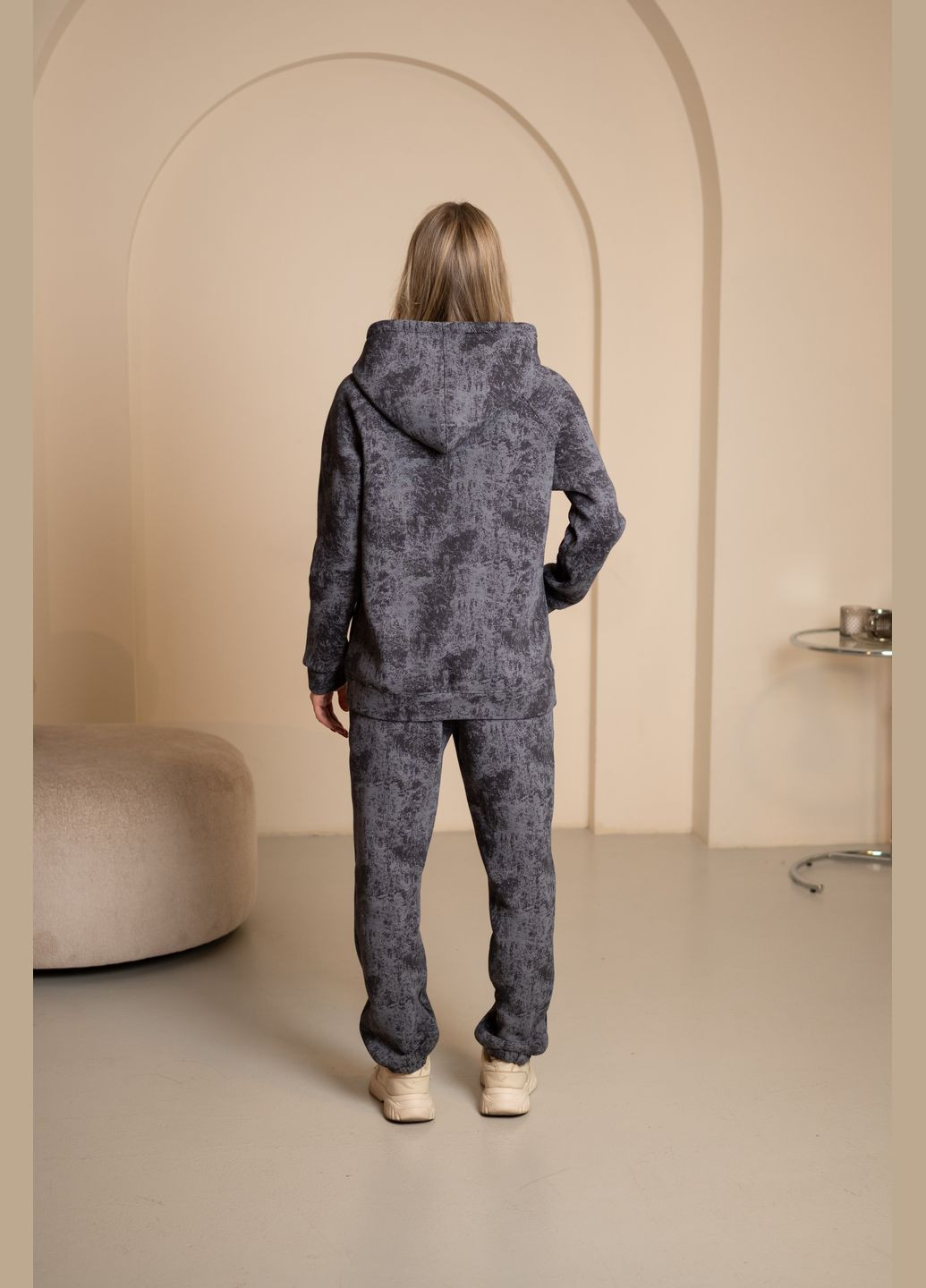 Теплый графитовый костюм с капюшоном на флисе, No Brand 7031 (316703279)