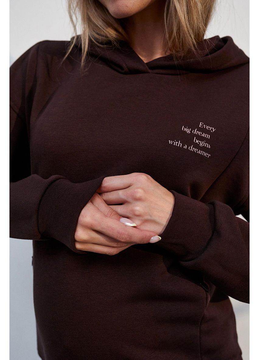 Удобное худи для беременных и кормящих трикотажное шоколадного цвета Юла мама (353222225)