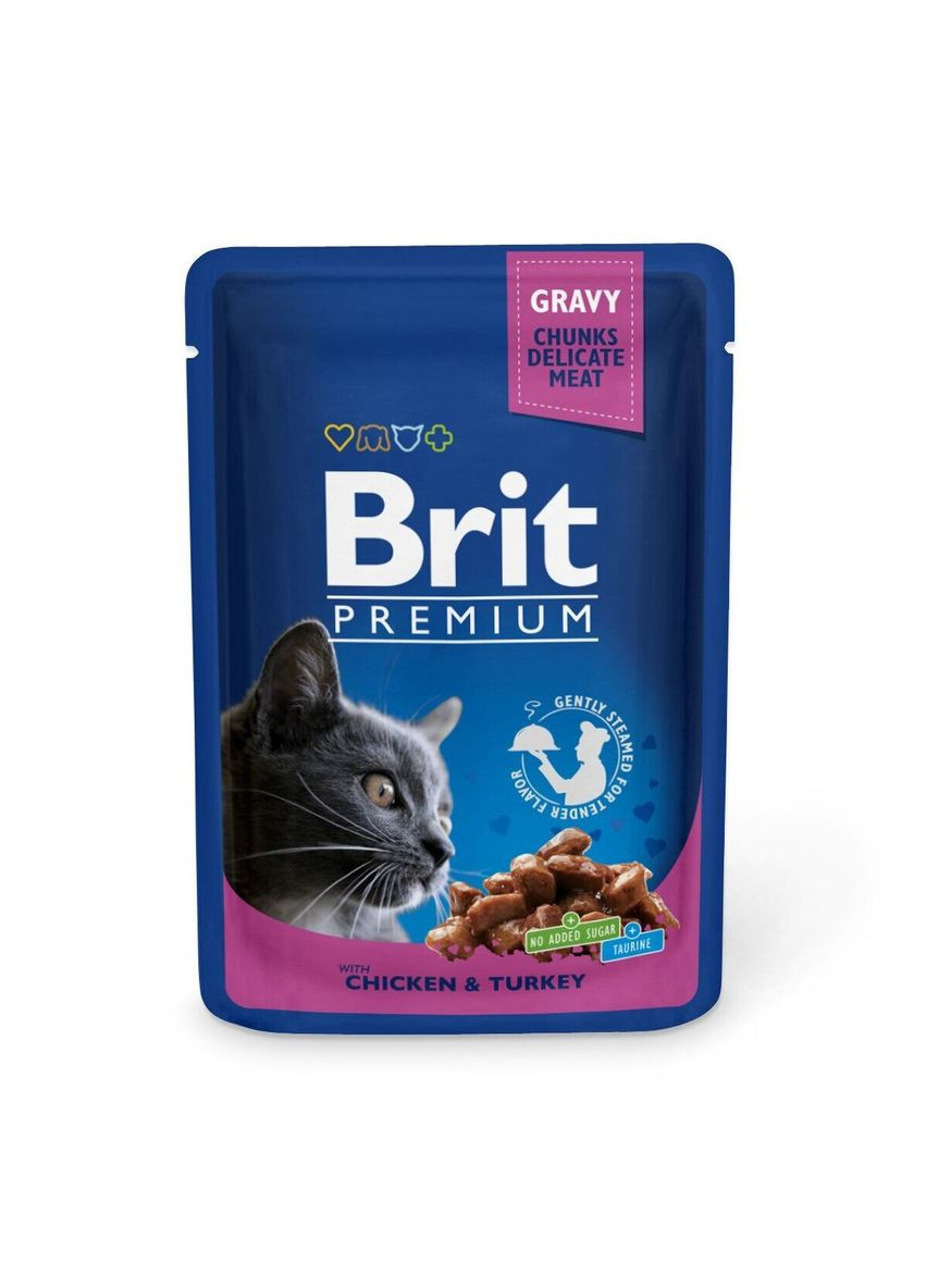 Вологий корм для кішок Premium Cat pouch 100 г курка та індичка Brit (292114650)
