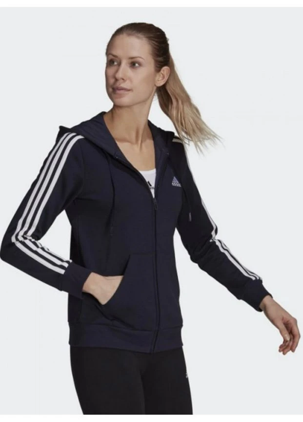 Спортивная кофта женская Essentials 3-Stripes темно-синяя на молнии с капюшоном размер S adidas (400758322)