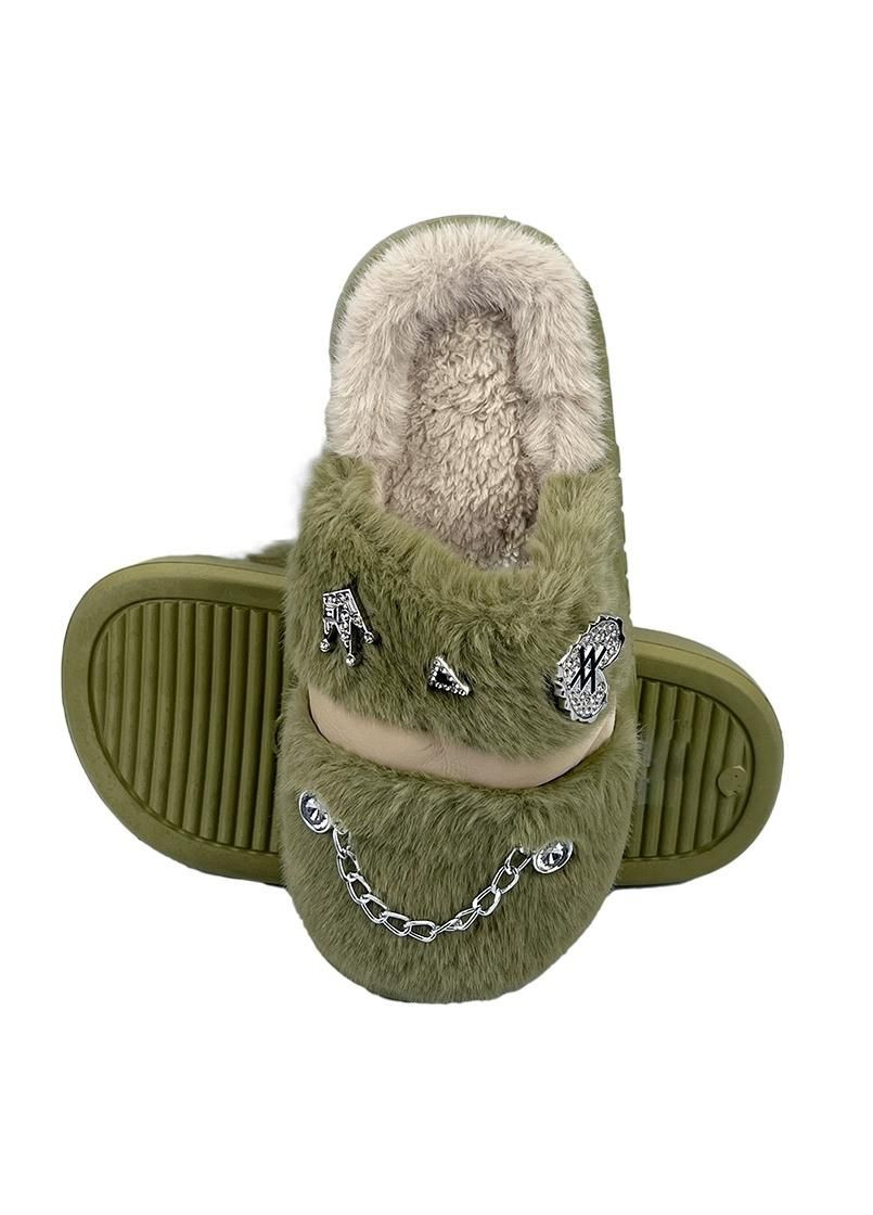Зеленые домашние тапочки женские на платформе с джибитсами зеленые 5156-3 Sanlin