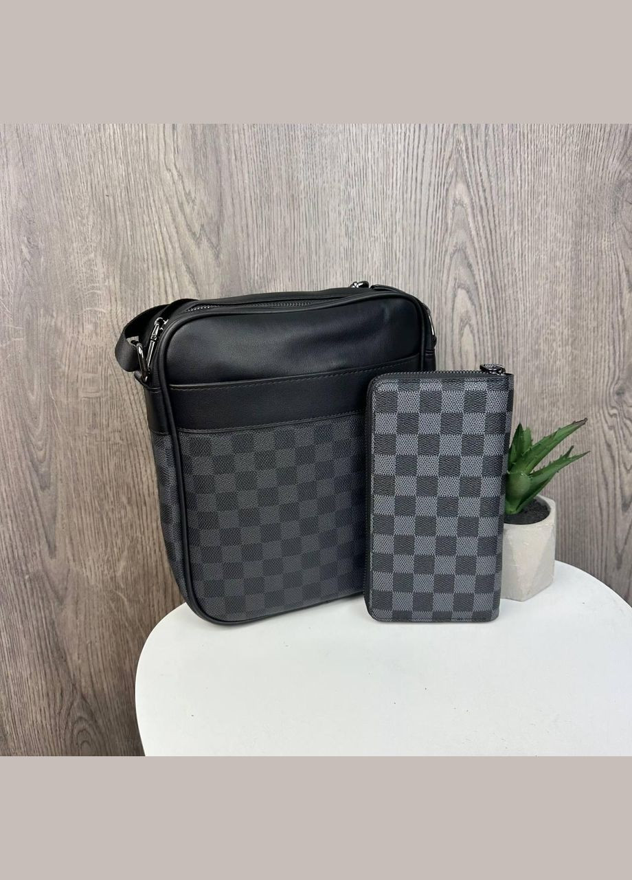 Чоловічий набір мішок планшетка клітини + клатч гаманець на блискавці чорний No Brand (314942590)