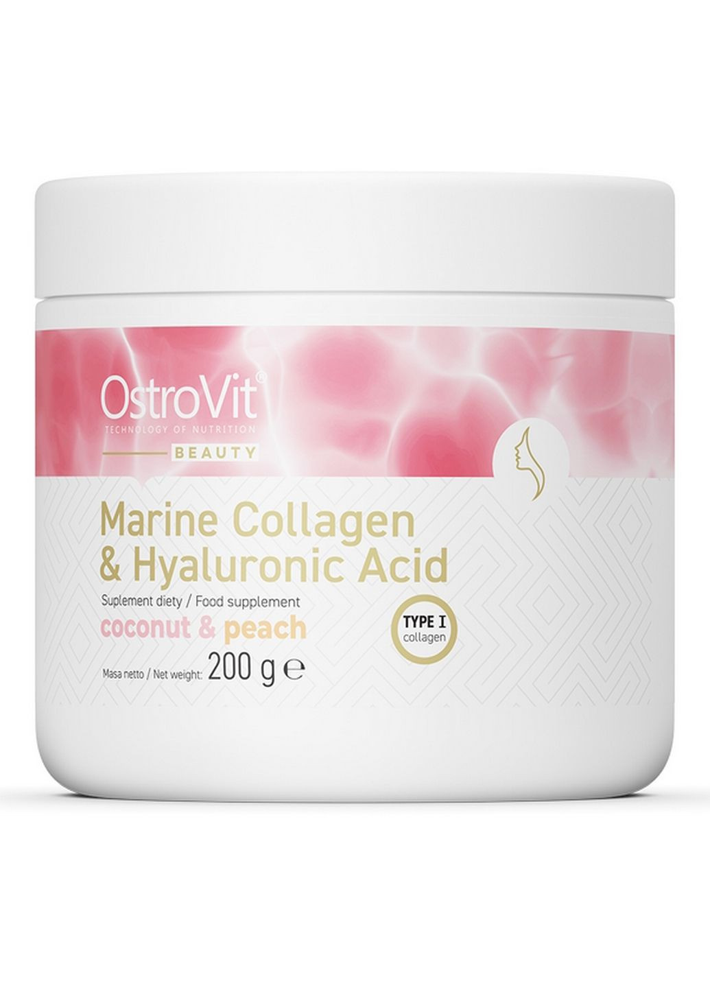 Препарат для суглобів та зв'язок Marine Collagen + Hyaluronic Acid, 200 грам Кокос-персик Ostrovit (293481187)