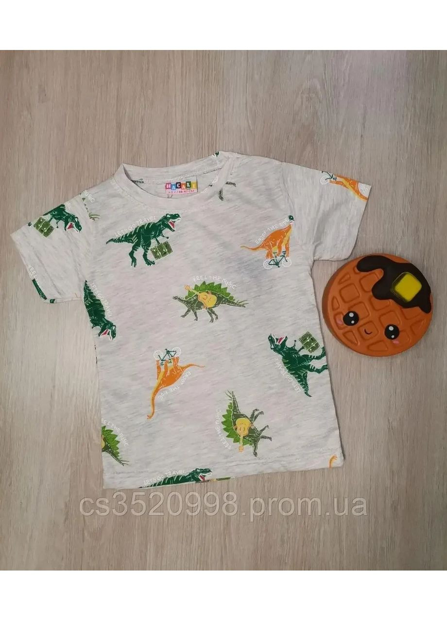 Сіра демісезонна дитяча футболка для хлопчика з динозавром сіра, на 1 і 5 років Kids