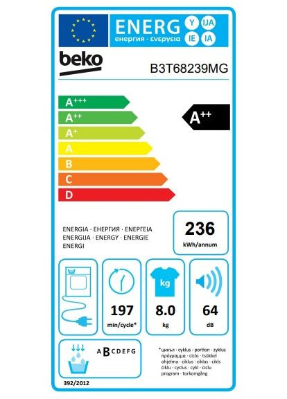 Сушильна машина тепловий насос, 8кг, A++, 60см, дисплей, сірий BEKO (366831746)