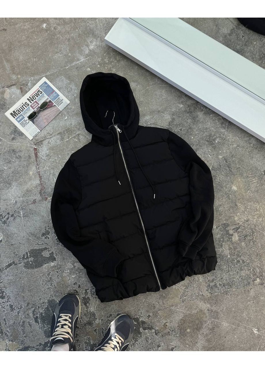 Черная куртка с трикотажными рукавами и капюшоном infinity No Brand