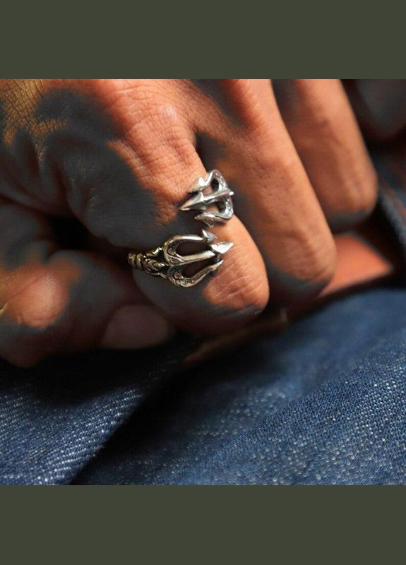 Мужское модное кольцо в виде двух древних античных трезубов Посейдона размер регулируемый Fashion Jewelry (294611993)