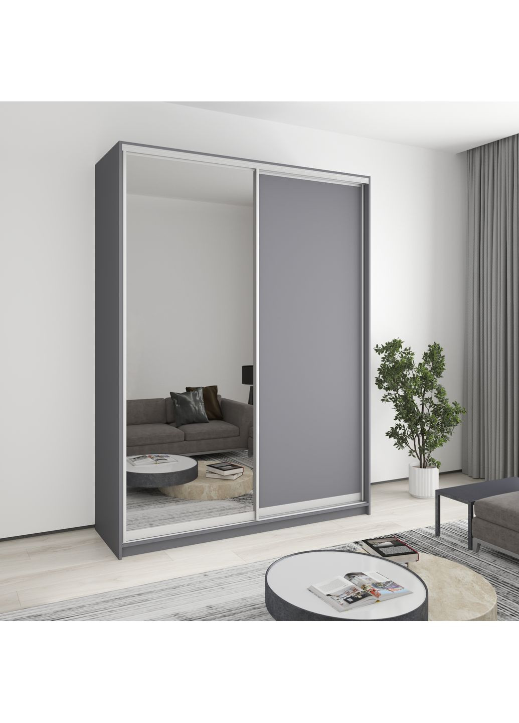 Шафа-купе дводверна Уні AL ДСП/Дзеркало 180x60x240 см (MBS-3967) MebelStar (359449262)