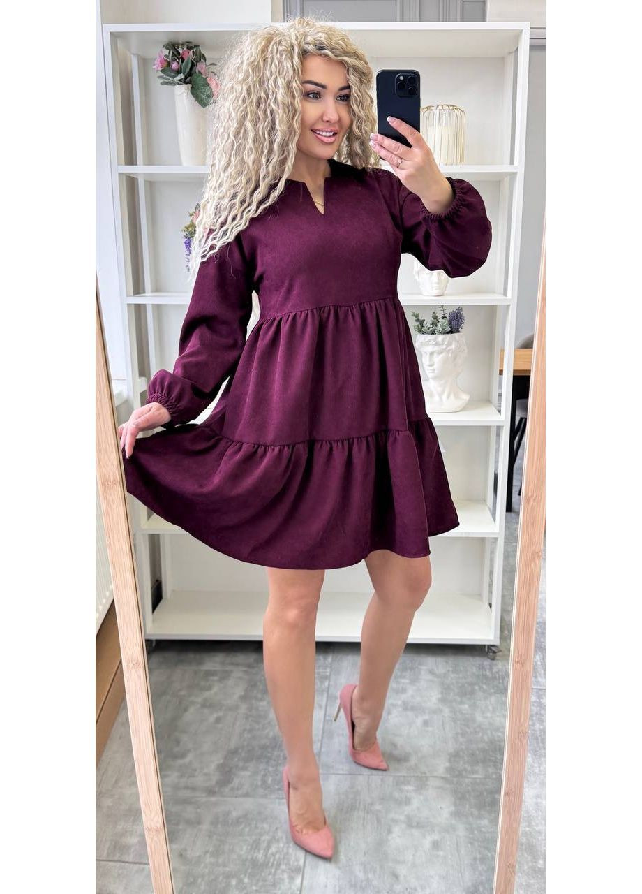 Бордова святковий, повсякденний жіноча сукня з вельвету а-силует Avanti однотонна