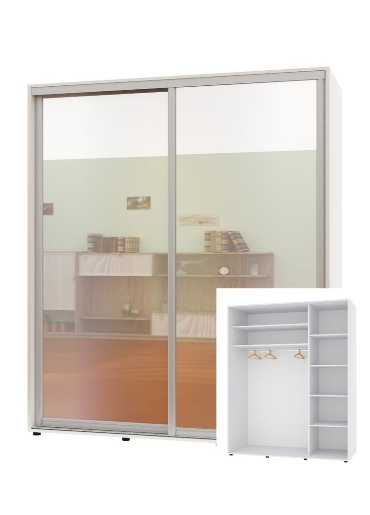 Шафа-купе дводверна 180*45*210 см Білий 2 двері Дзеркало Стандарт Комфорт Меблі (360429686)