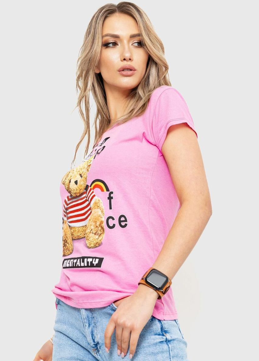 Розовая демисезон футболка женская с принтом, цвет персиковый, Ager