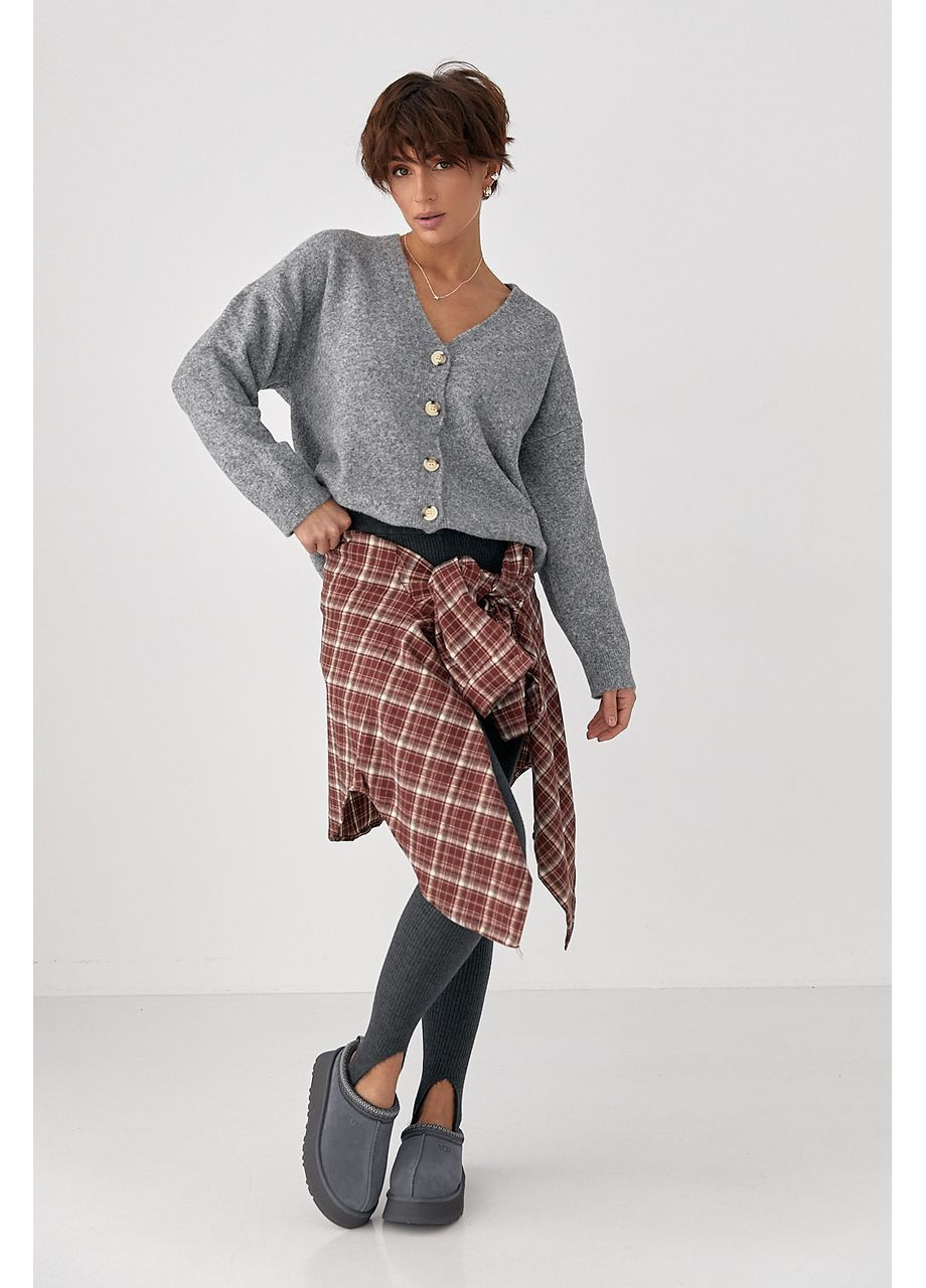 В'язаний кардиган на ґудзиках з V-подібним вирізом - сірий колір Lurex (370602137)