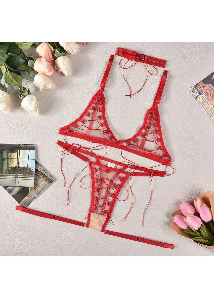 Красный демисезонный женский комплект покер, комплект белья с гартерами и чокером, набор 4в1 No Brand комплект Покер червоний