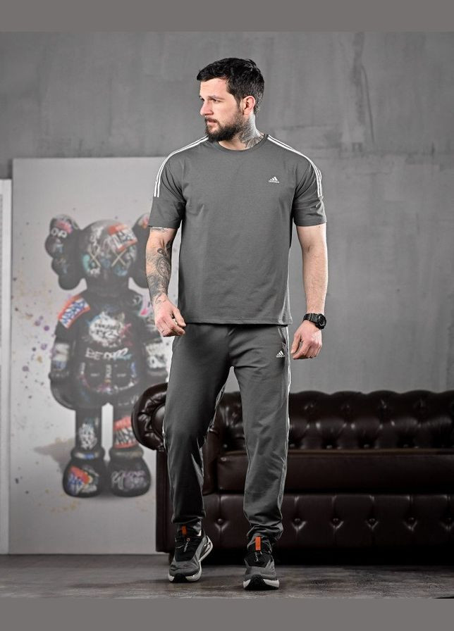 Стильний чоловічий костюм Adidas штани+футболка сірий Freedom (328256316)
