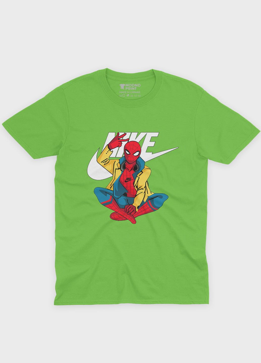 Салатовая демисезонная футболка для девочки с принтом супергероя - человек-паук (ts001-1-kiw-006-014-030-g) Modno