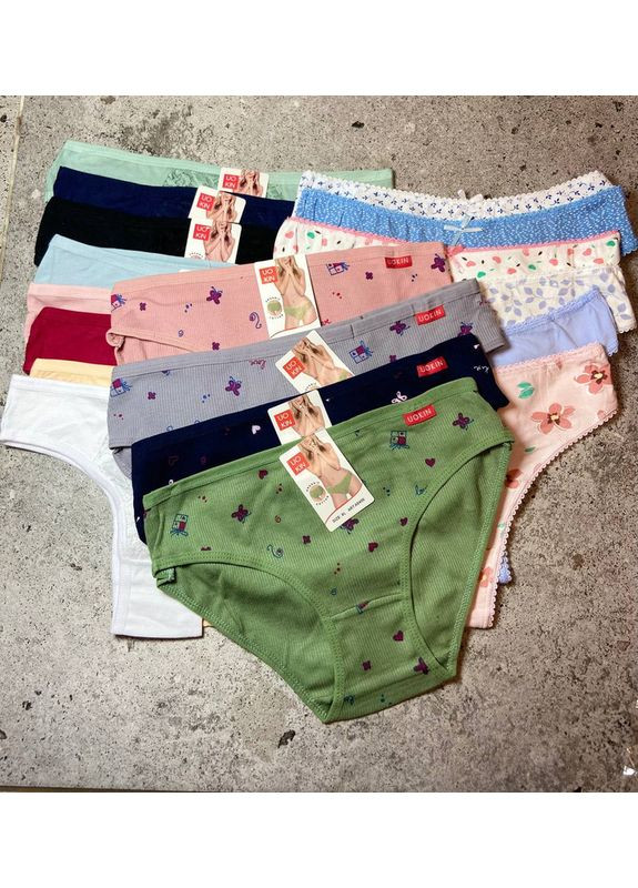 Набір жіночих трусів«Мікс 7 шт» — бавовна, принти, мереживо мікс набір трусиків сліп та стрінги UOKIN Сліп та стрінги (370368943)