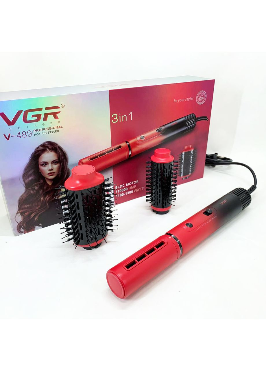 Електрична фен-щітка V-489 стайлер для укладання волосся 1300 Вт. Колір: червоний VGR (364665541)