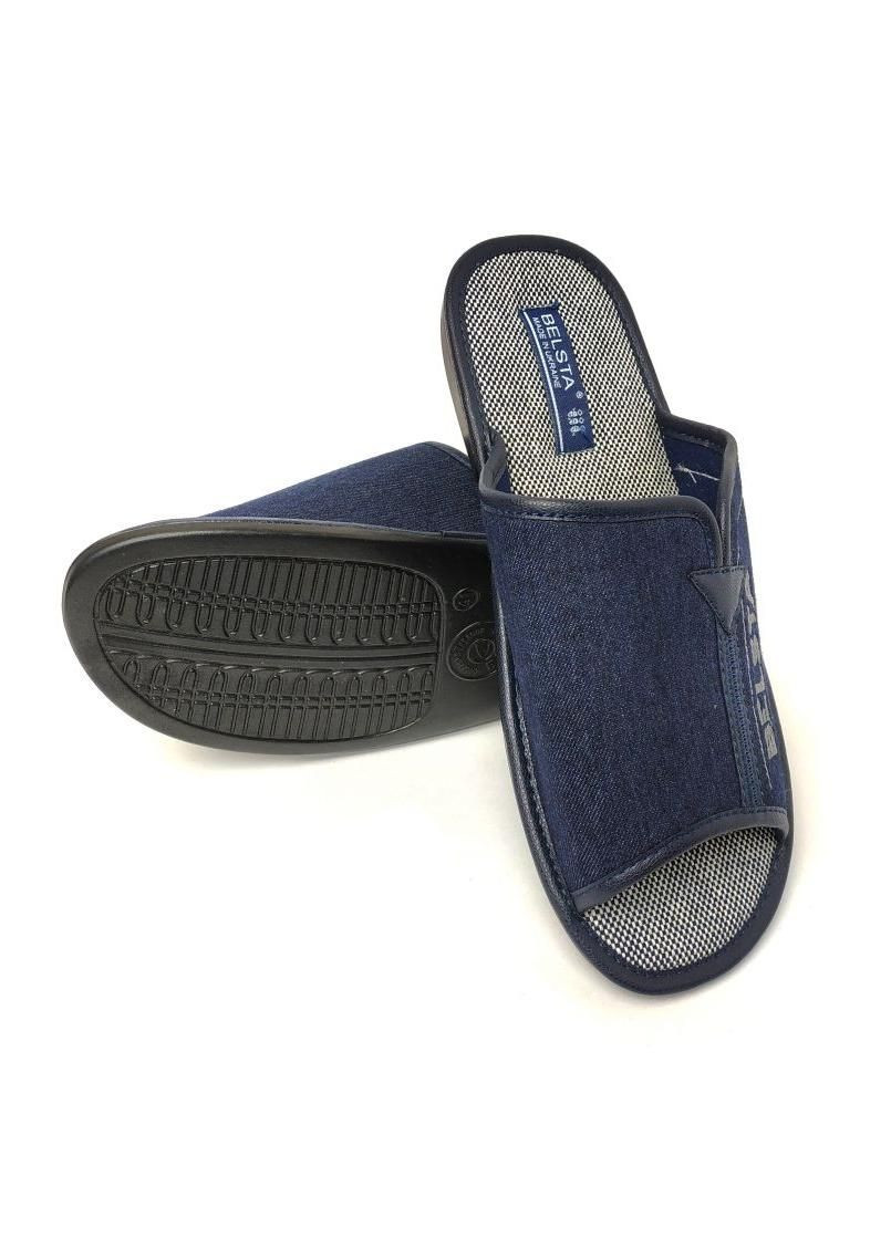 Синие тапочки домашние мужские джинс с открытым носком 518 Белста