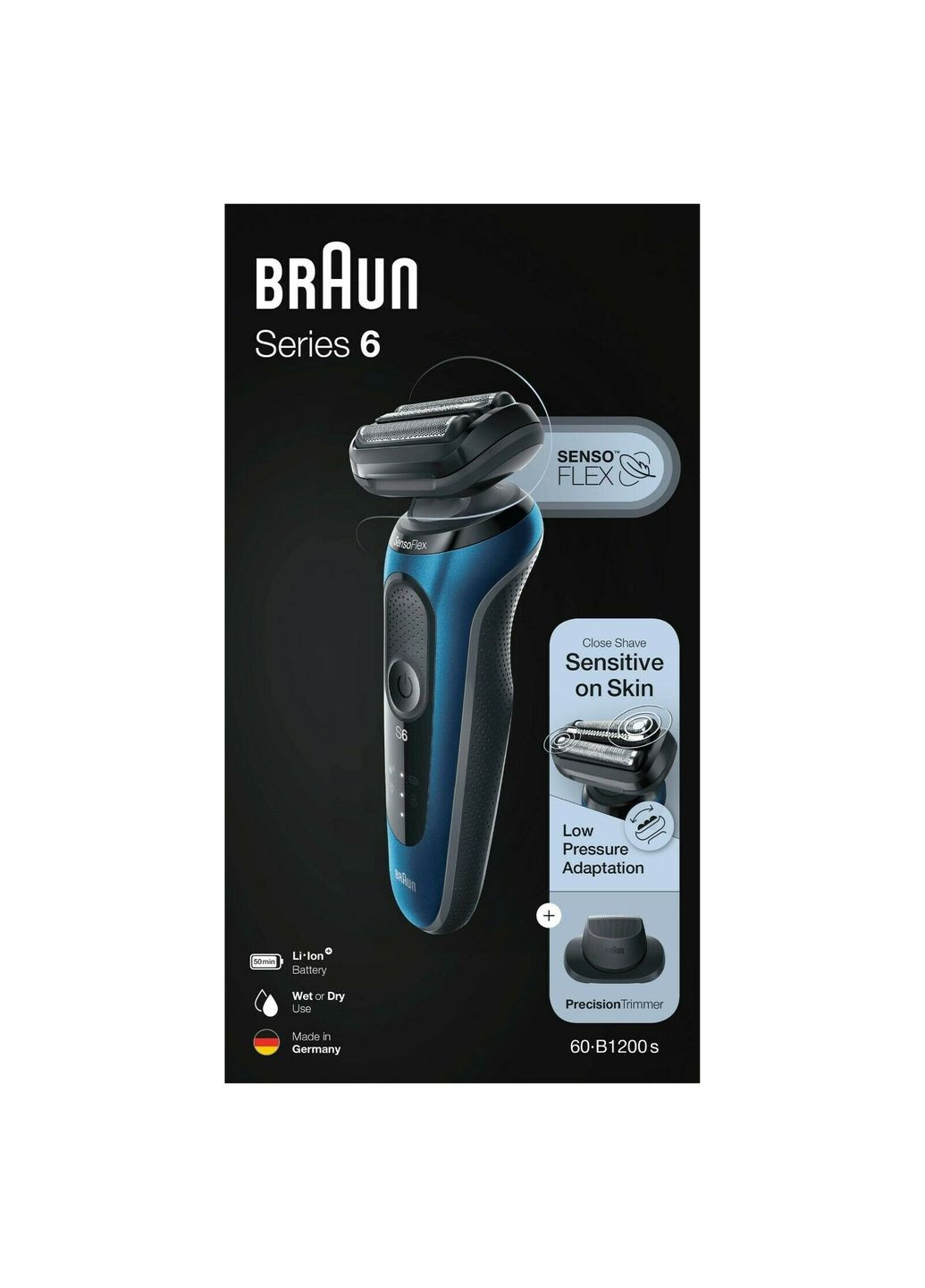 Електробритва Series 6 60b1200s для сухого та вологого гоління Braun (280265880)